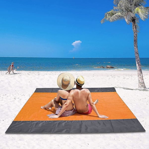 Strandfilt, Vattentät picknickfilt 200 X 210 Cm, Anti-sand strandmatta, 4 vindtäta fästhörn, Xxl strandhandduk för stranden (orange