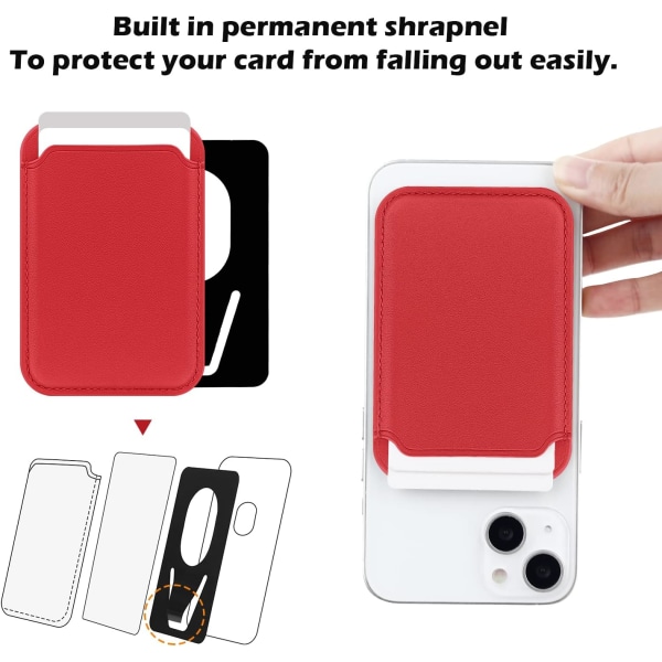MagSafe läder PU mobiltelefon magnetkorthållare för Apple 14 13 iPhone 15 Pro red