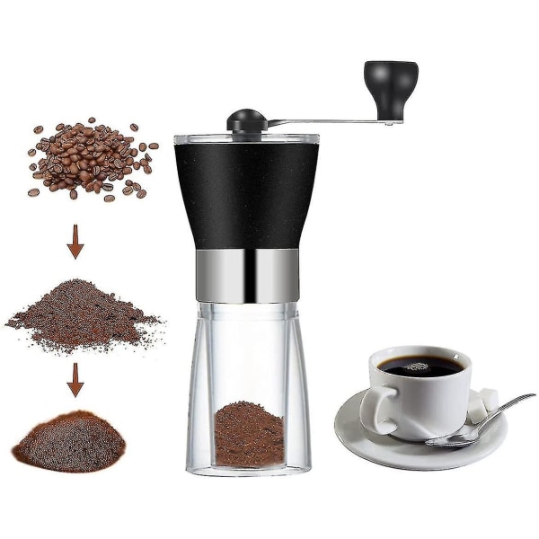 Manuell kaffekvarn, justerbar bärbar kaffekvarn med rostfritt 1 st, svart)