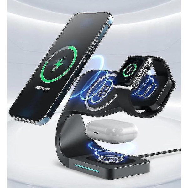4 i 1 trådlös laddare Smart Station för Apple Series Iphone Watch Airpods, 15w snabbladdningsställ