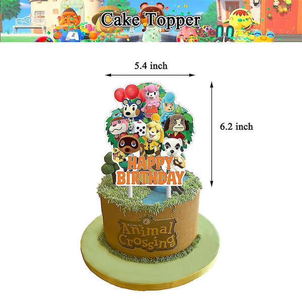 Animal Crossing Cartoon Party Dekor Grattis på födelsedagen Banner Cake Toppers Ballonger Set Supplies