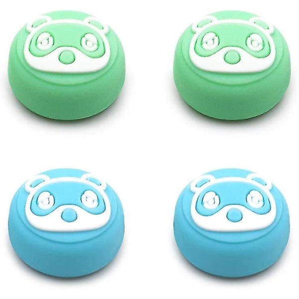 Kontroller tumgreppslock, djur Forest Silicon Cover Crossing Handle Button Caps (4st, grön+blå)