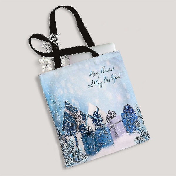 Julblå presentförpackningar och snöflingor Canvasväska Återanvändbar väska Livsmedelspåsar Tygpåse 36x