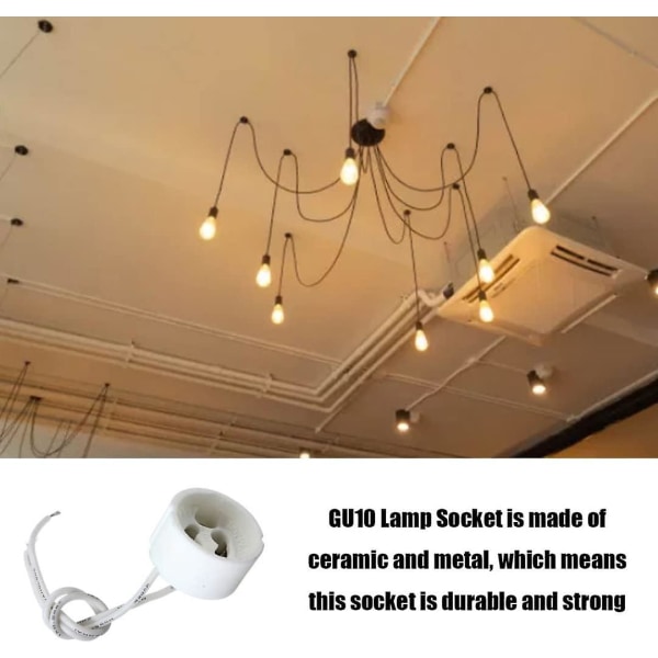 Gu10 lampsockel 250v 2a Keramisk sockel Lampsockeladapter med trådanslutning Faciliteter Underhåll Lamphållare 10 st)