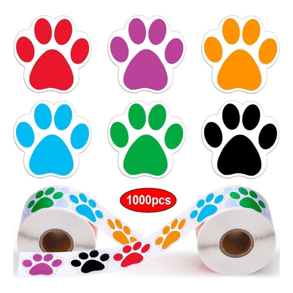 Rulle med färgglada tassavtrycksklistermärken för hund, katt och husdjur