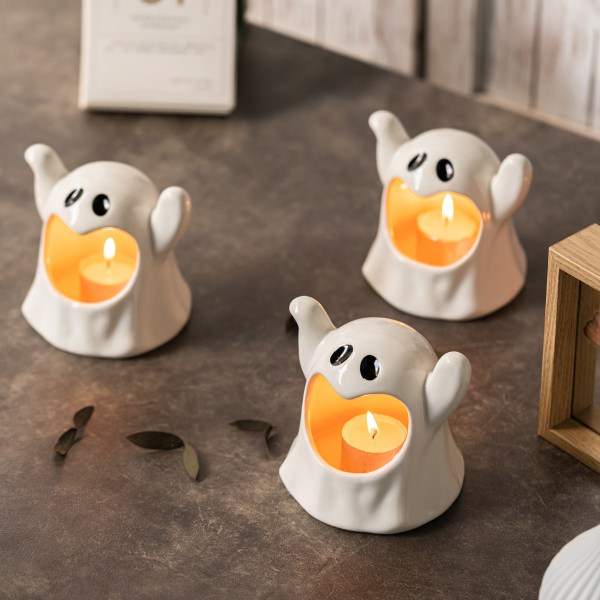 Halloween söt spöke vit keramik ljusstake hantverk kreativ askfat atmosfär dekorativa små ornament