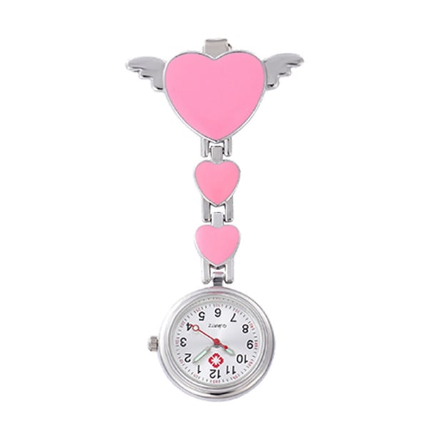 Kvinnor Lady Söt Kärlek Hjärta Quartz Clip-on Fob Brosch Sjuksköterska Watch pink