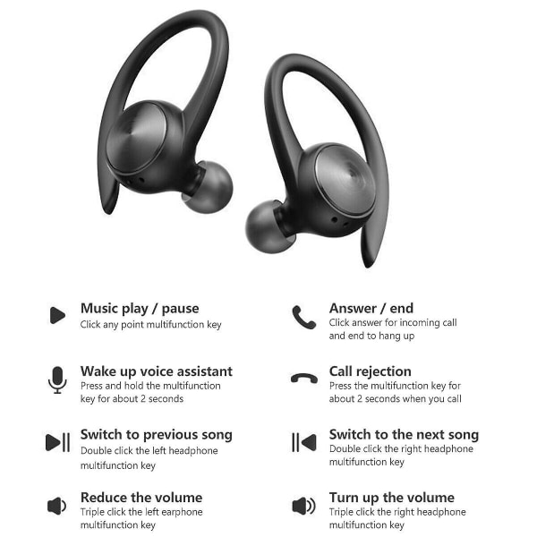 Hörlurar Sport Trådlösa Bluetooth hörlurar In-ear-hörlurar Öronsnäckor Svarta