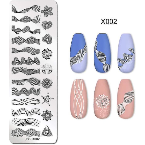 Nagelstämpelplåtar Linjebilder Nail Art Plåt Rostfritt stål Designstämpelmall för utskrift av stencilverktyg (j002)