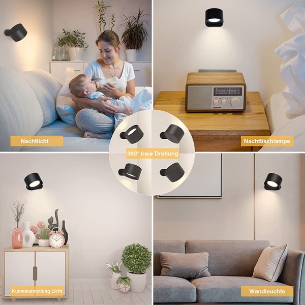 Inomhusvägglampa, beröringsjusterbar LED-vägglampa med USB laddningsport White