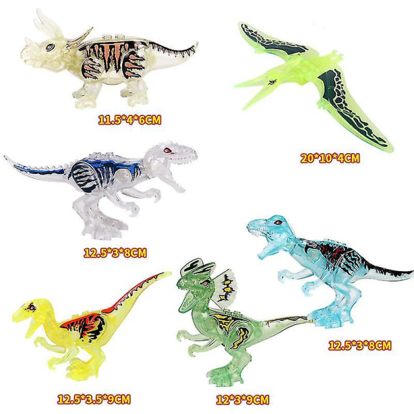 6st Byggstenar World Crystal Dinosaurier Figurer Tegelstenar Montera barnleksaker