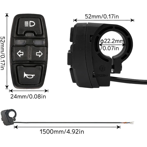 3 i 1 Elektrisk Cykel Scooter Switch Strålkastare Blinkers Signal Horn Switch