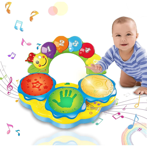 Bärbara musiktrummor Piano Musikinstrument Baby 6 till 12 månader tidig utbildning Musik