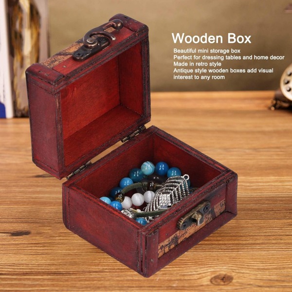 4-pack vintage små smyckeskrin i trä, dekorativa förvaringslådor