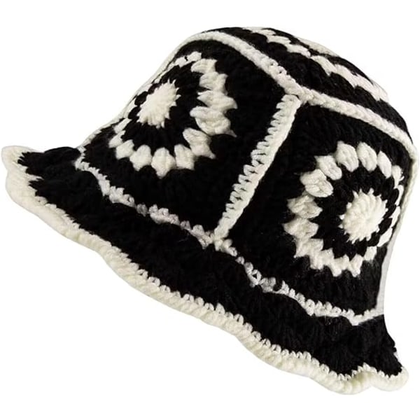 Virkad bucket hatt för kvinnor, handgjord blomstickad mössa, vikbar mjuk strandhatt solhatt, moderiktig virkad vinter bucket hatt