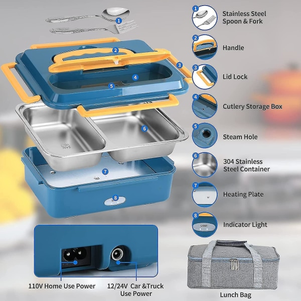 Elektrisk matlåda för bil 3 i 1 bärbar matvärmare värmeisolering Lunchpåse