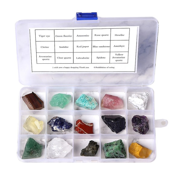 15 sorters naturliga kristallsten råa mineralprover oregelbunden bergkristall