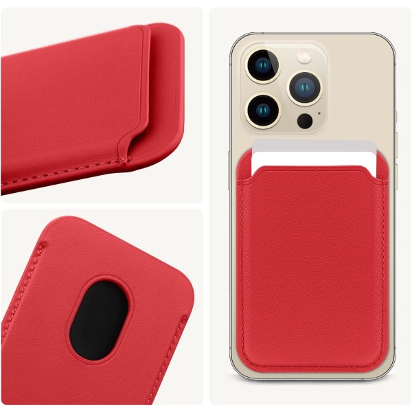 MagSafe läder PU mobiltelefon magnetkorthållare för Apple 14 13 iPhone 15 Pro red