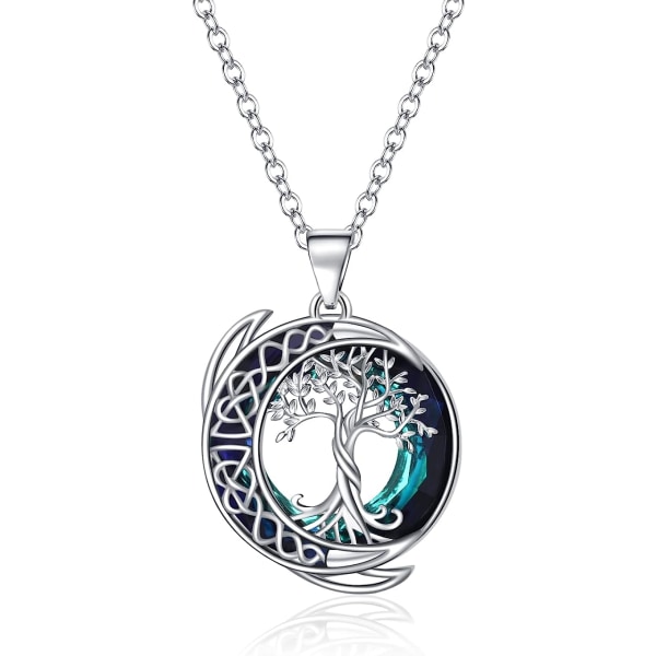 Moon Tree of Life Halsband S925 Sterling Silver Crystal Tree of Life hänge