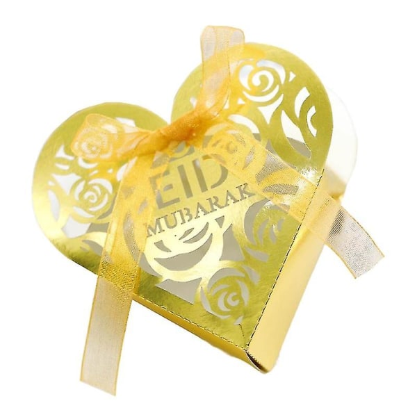 50 st Eid Mubarak presentgodiskartong Ramadan dekoration Rose Hollow Heart Choklad Biscuit Cookie Boxes Bröllopsfest Favors Supplies