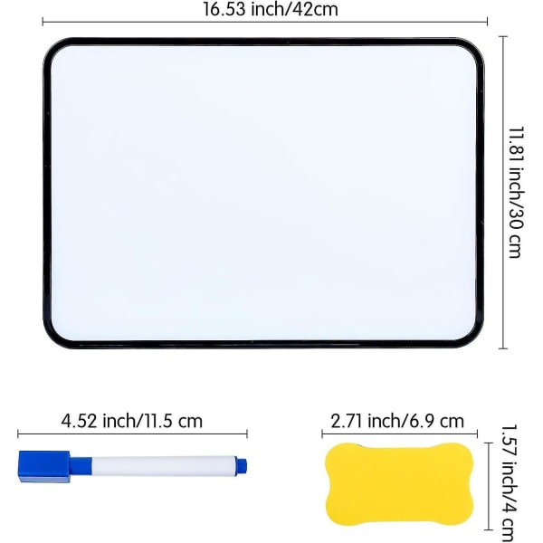 Dry Erase Whiteboard, A3 dubbelsidig whiteboardtavla med Dry Erase-pennor, magneter och radergummi Färg Slumpmässigt för barn eller skola, hem (42x30cm Bl