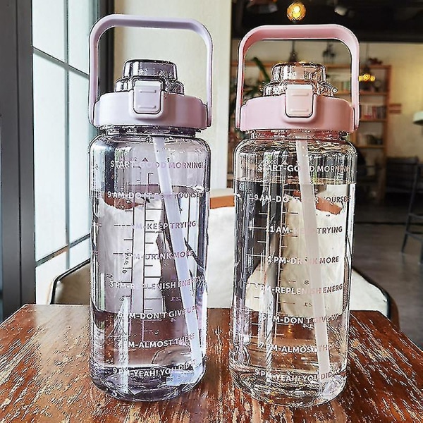 2l Bärbar vattenflaskor med stor kapacitet Fitness med tidsmarkör Bästa present