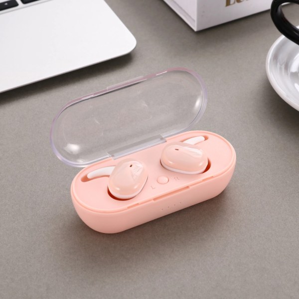 Stereo mini hörlurar för att lyssna på musik och ringa samtal Trådlösa in-ear mini stereo hörlurar Rosa pink