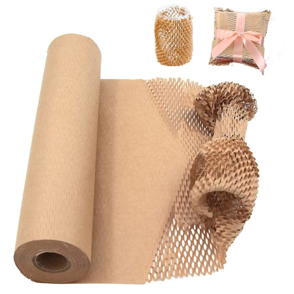 50m40cm Kraft Honeycomb förpackningspappersrulle, miljövänlig Honeycomb förpackningspappersrulle för förflyttning, skydd, presentförpackning och ömtåliga föremål