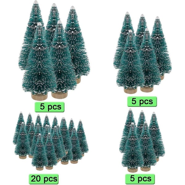 Miniatyr julgran Artificiell snö Frost Träd Tallar Sisal Träd Bordsskiva Träd Gröna Sisal Träd För Jul Gör själv hantverk Festdekoration