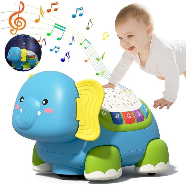 Baby 12 månader med musikljus och projektor Elefantljudleksaker för 1+ år gamla pojkar, flickor