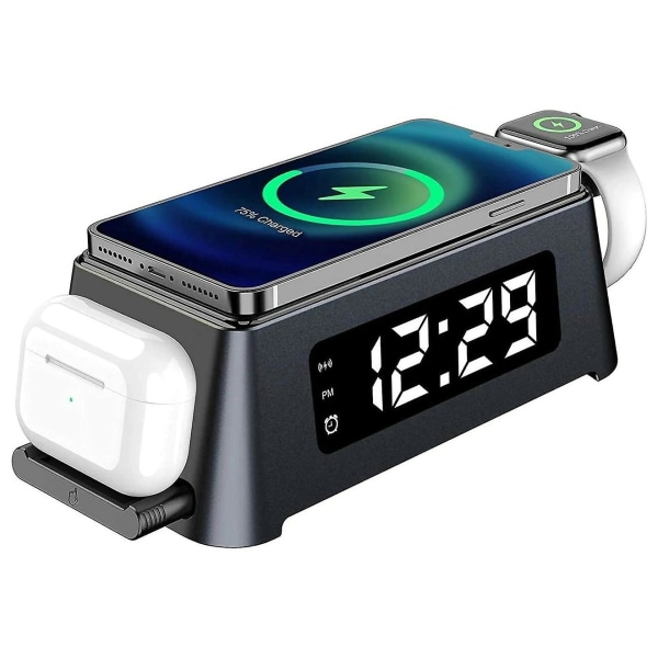 15w trippel trådlös laddstation med väckarklocka för Apple-produkter