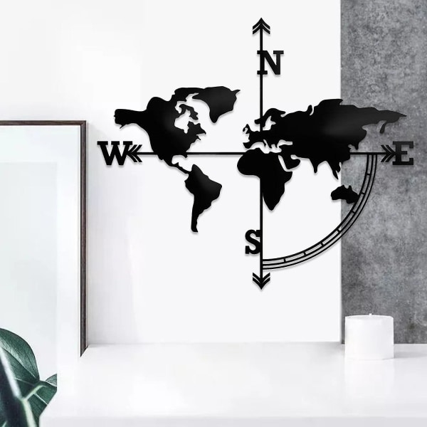 Svart Världskarta Metall Väggdekor Boho Art Väggmonterad Dekorativ Väggdekor För Sovrum
