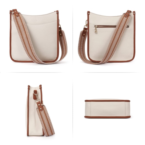 Crossbody-väskor för kvinnor Trendig mode axelremsväska Vegan läderväska för damer med två remmar (Beige)