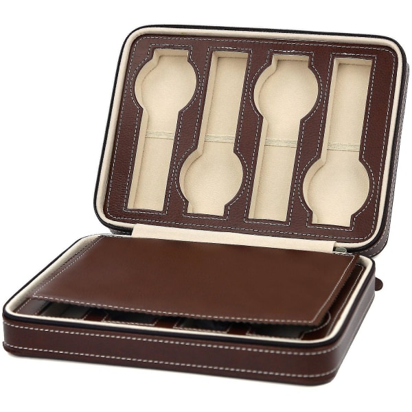 Blixtlåsförsedd klockor Box Travel Case - Watch Organizer(1st, brun)