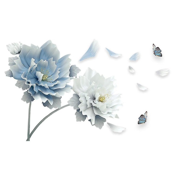 Stor vit blå blomma Lotus Butterfly Avtagbara väggdekaler 3d väggkonstdekaler Heminredning Väggmålningskonst för vardagsrummet i sovrummet