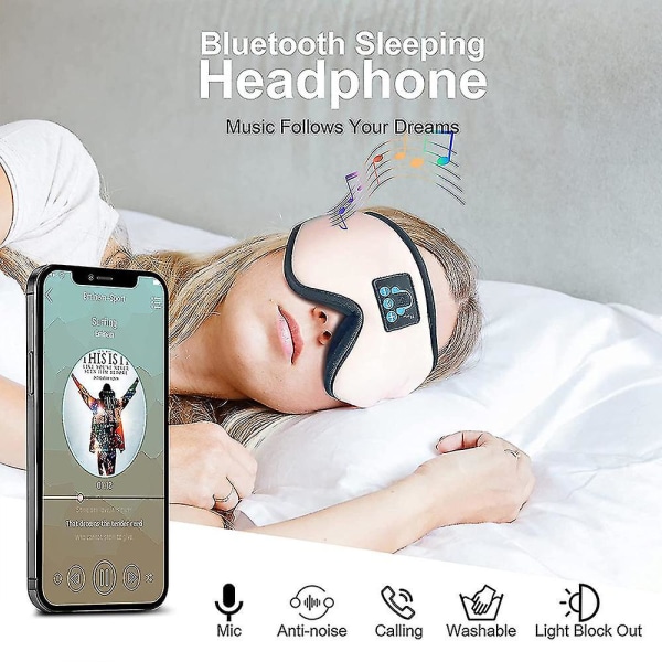 Sömnmask med Bluetooth hörlurar, 3d-sömnande cover med ultratunna stereohögtalare och mikrofon, perfekt för meditation för sidosömnare