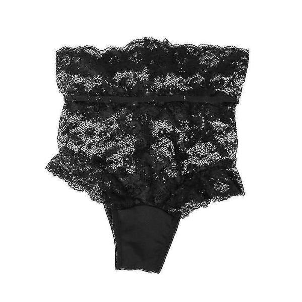 Ihåliga stringtrosor för kvinnor Spets G-string Sexiga trosor Hög midja Bandage Underkläder Trosor - L (svart)