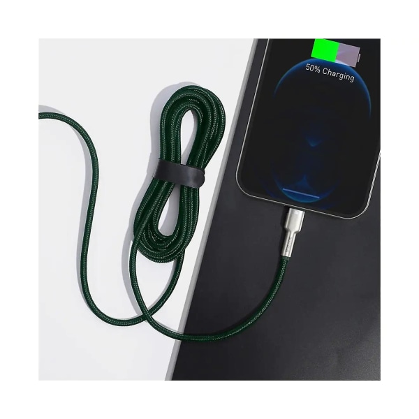 Flätad USB Dataladdarkabel Snabbladdning Iphone Datasladd 2m Grön