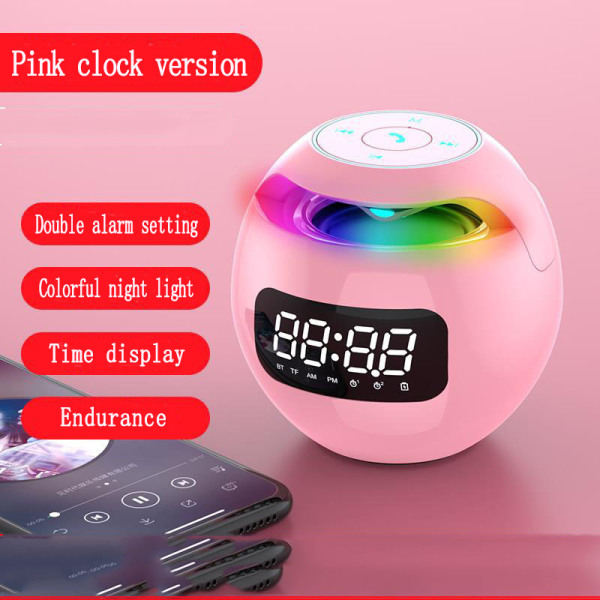 Klockradio, Digital sängväckarklocka, Digital klocka, Bärbara Bluetooth högtalare, Fm-klockradio rosa pink