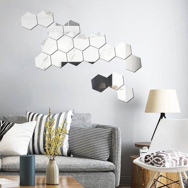 24 st 6 cm hexagon spegel väggdekaler, akryl spegeldekaler 6 cm