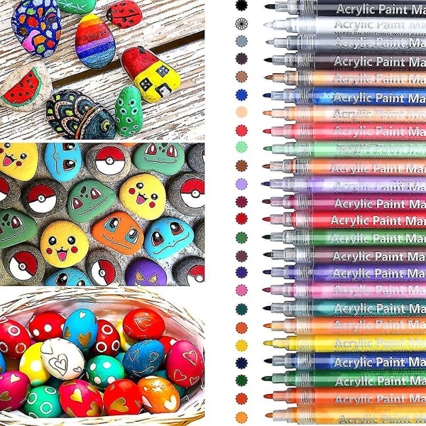 Akrylfärgsmarkörer, 28 färger Akrylfärgspennor för glas, keramik, sten