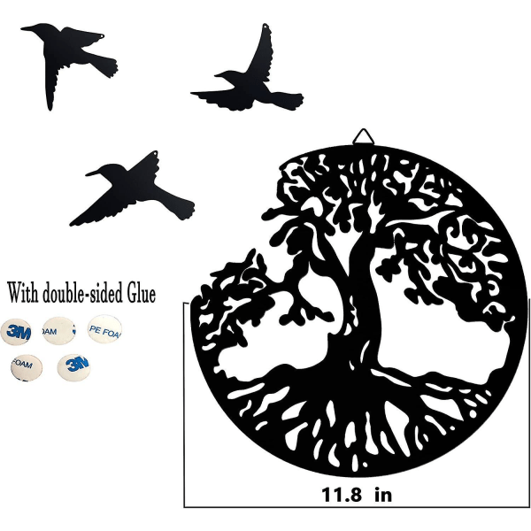 Metal Tree Of Life Väggdekor, Metall Väggdekoration med 3 fåglar, 11,8 tum