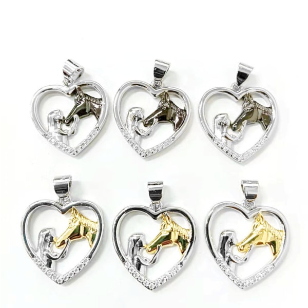 Smycken 925 silverpläterat halsband tjej och häst färg hjärtformat hänge nyckelben halsband älskare present rose color
