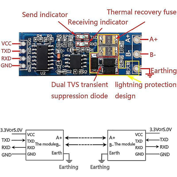 Stabil Uart serieport till Rs485 omvandlarfunktionsmodul Rs485 till Ttl-modul