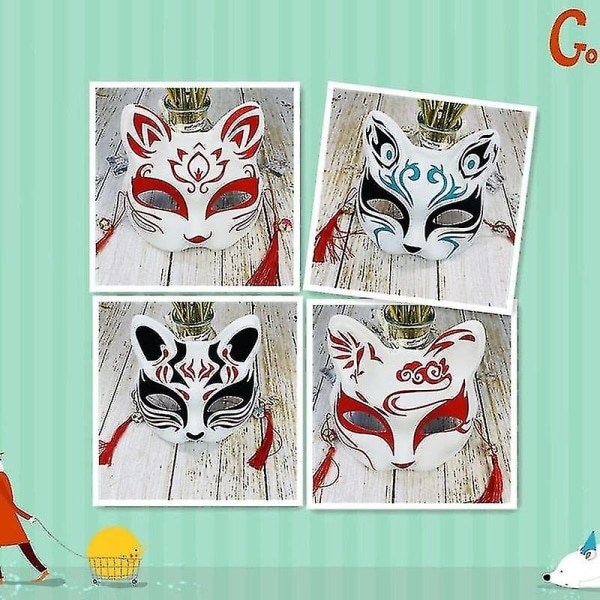Japansk mask halvansikte handmålad katt rävmask Anime Demon Slayer Masquerade Halloween Festival Cosplay rekvisita