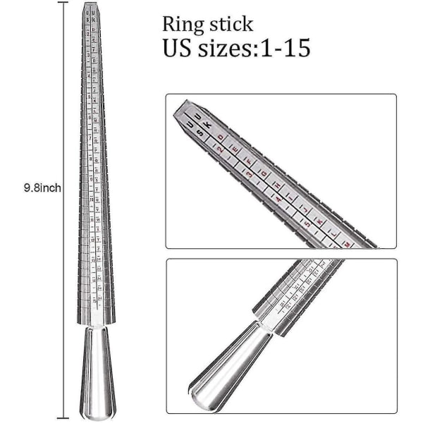 Ring Sizer mätverktyg, aluminium ring dorn och fingermätare