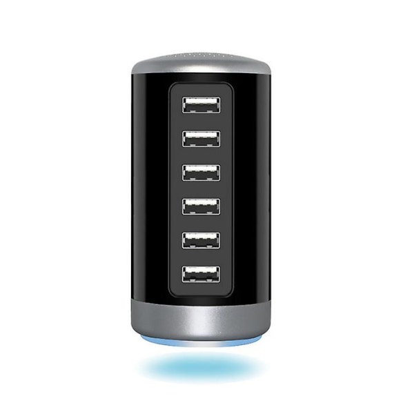 USB laddarstation, stationär USB laddningsstation för flera enheter (6-portar, svart)