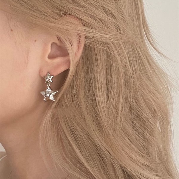 2st Y2k Silver-Star örhängen för kvinnor Tonårsflickor Fashion Star Dangle