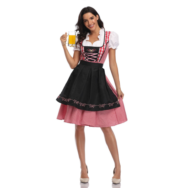 Högkvalitativ traditionell tysk plädklänning Oktoberfest-kostymer för vuxna kvinnor Halloween Fancy Party Style XL