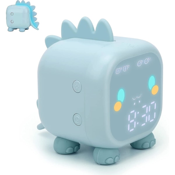 Barnväckarklocka, digital väckarklocka för barnsovrum, söt dinosaurieväckare Sömntränare för barn, väckningsljus & nattljus med USB -larm